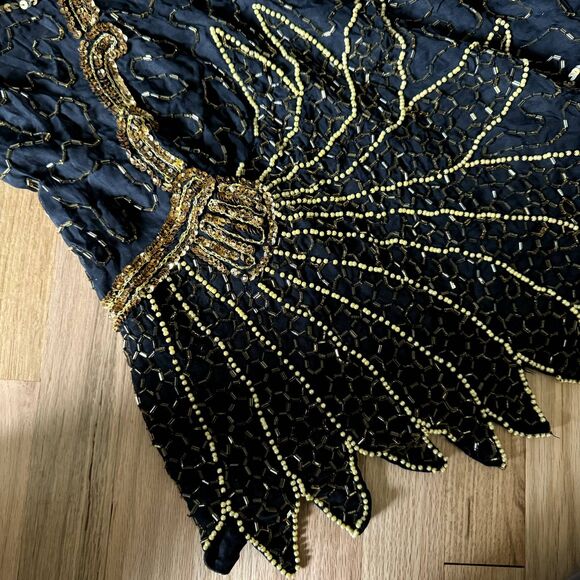 VINTAGE GOLD STAR M 70's beaded sequin gauze hollywood quarter sleeve blouse - Picture 5 of 9